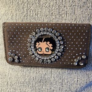 Betty Boop Signature Brown Studded Tri-fold Wallet